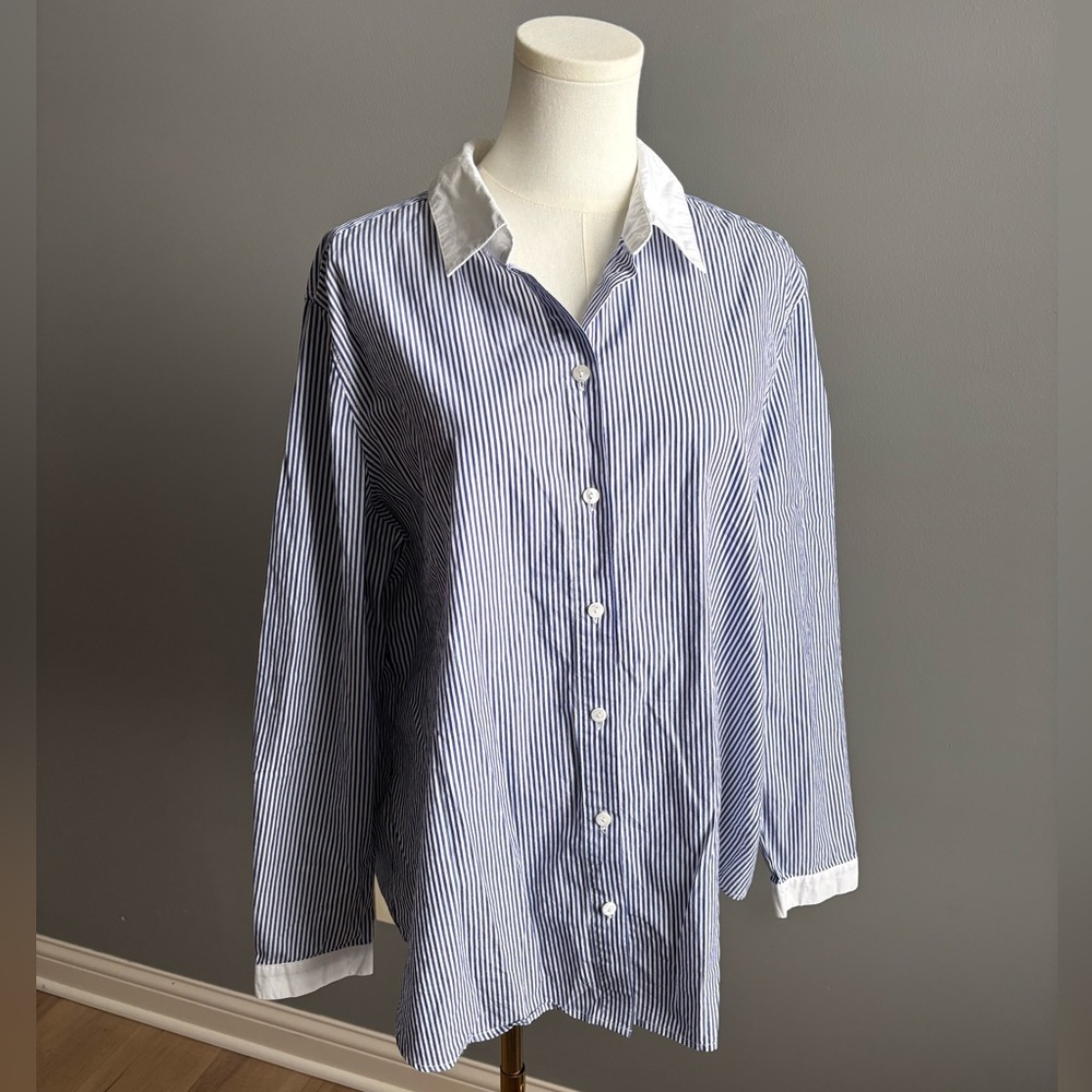 Avec Les Filles 100% Cotton Striped Button Down Shirt